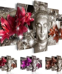 Buddha Flowers 5pc-Print Poster Canvas Wall Art